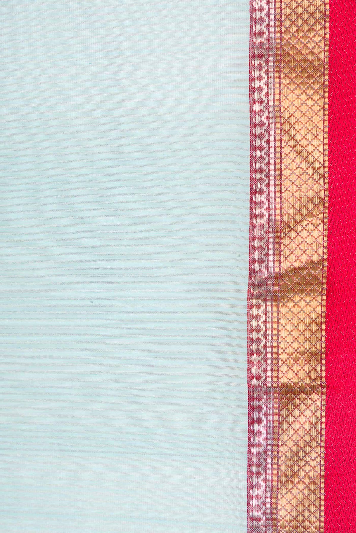 Border image of Sky Blue Dual Tone Maheshwari Silk Saree with Stripes on the body and Zari Border