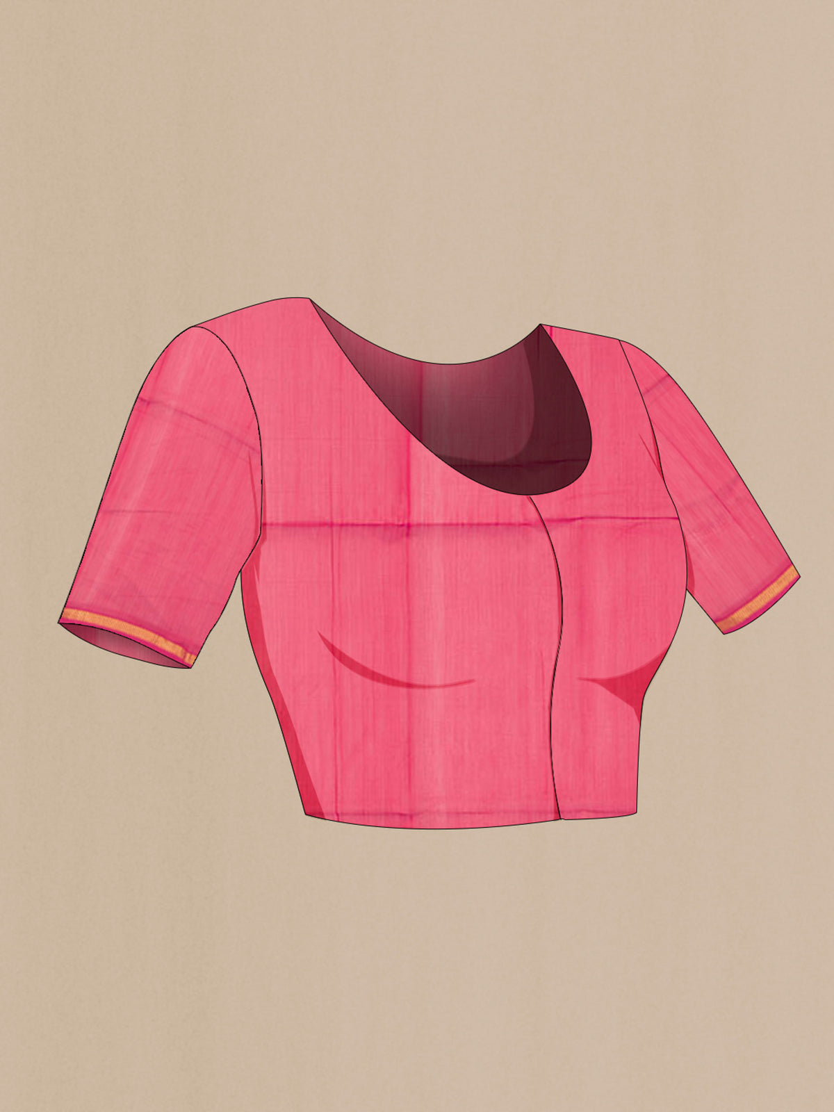 Close up image of the blouse of Red Maheshwari Silk Cotton Saree with Stripes on the body and Zari Border