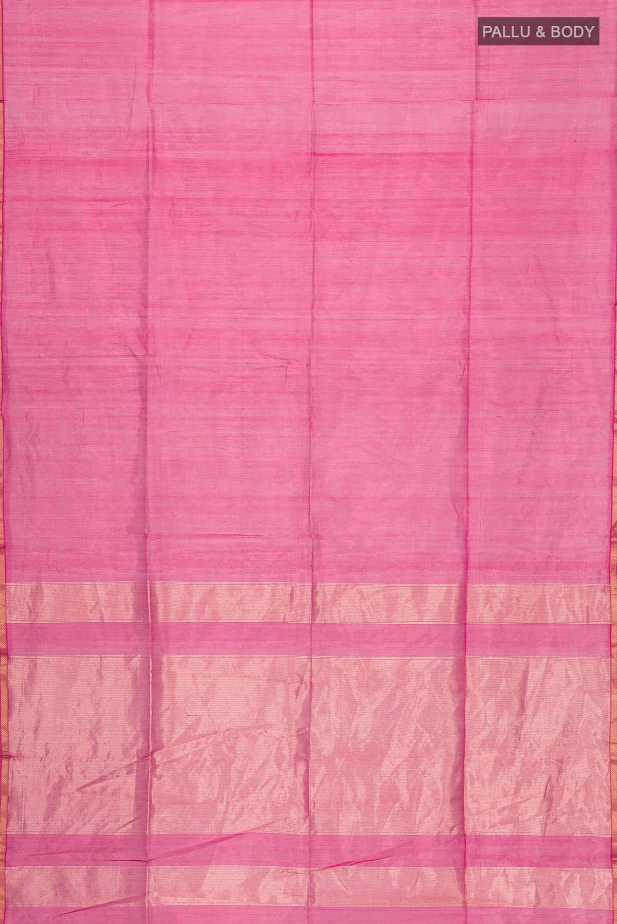 Flat view of Red Maheshwari Silk Cotton Saree with Stripes on the body and Zari Border