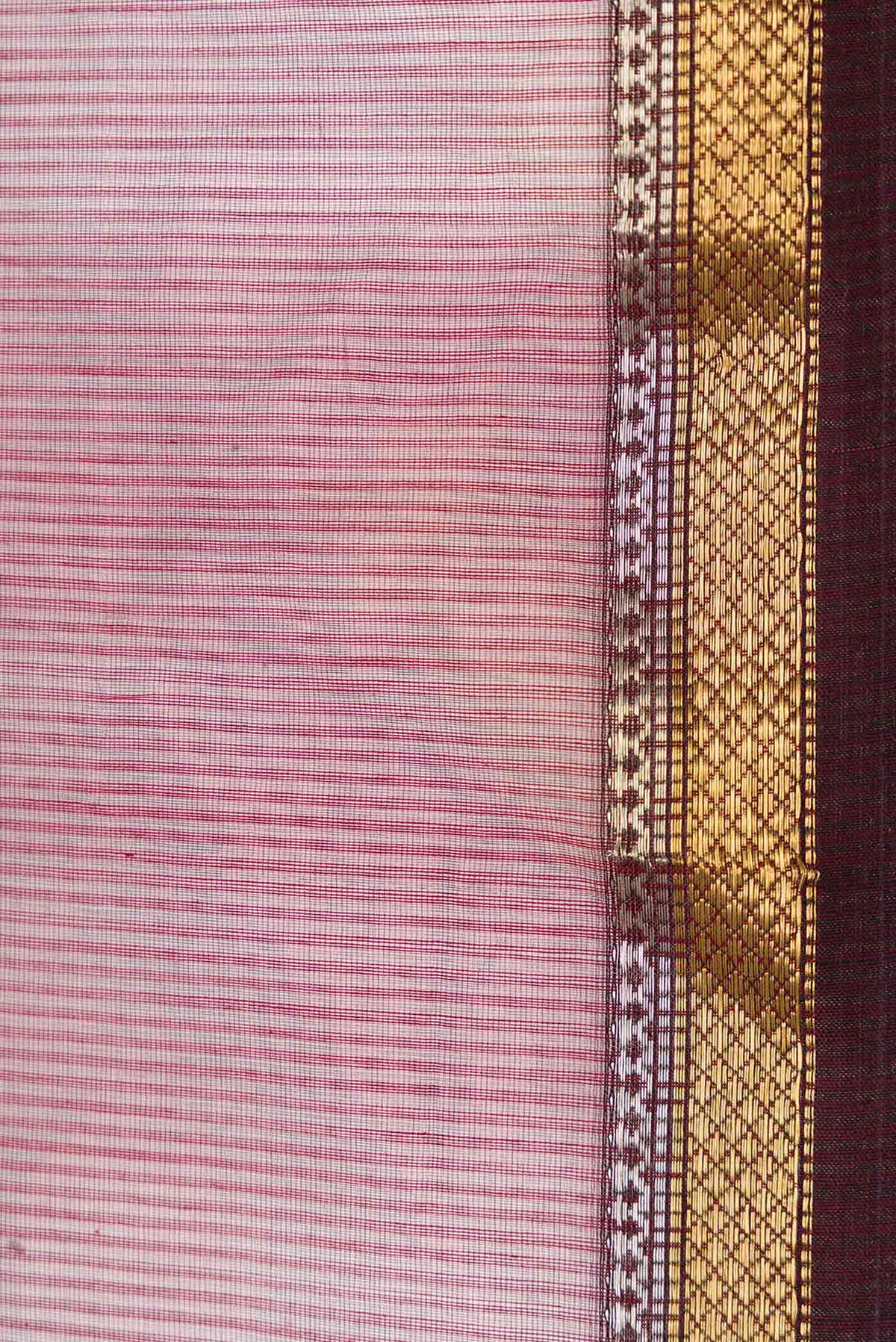 Border image of Maroon Dual Tone Maheshwari Silk Saree with Stripes on the body and Zari Border