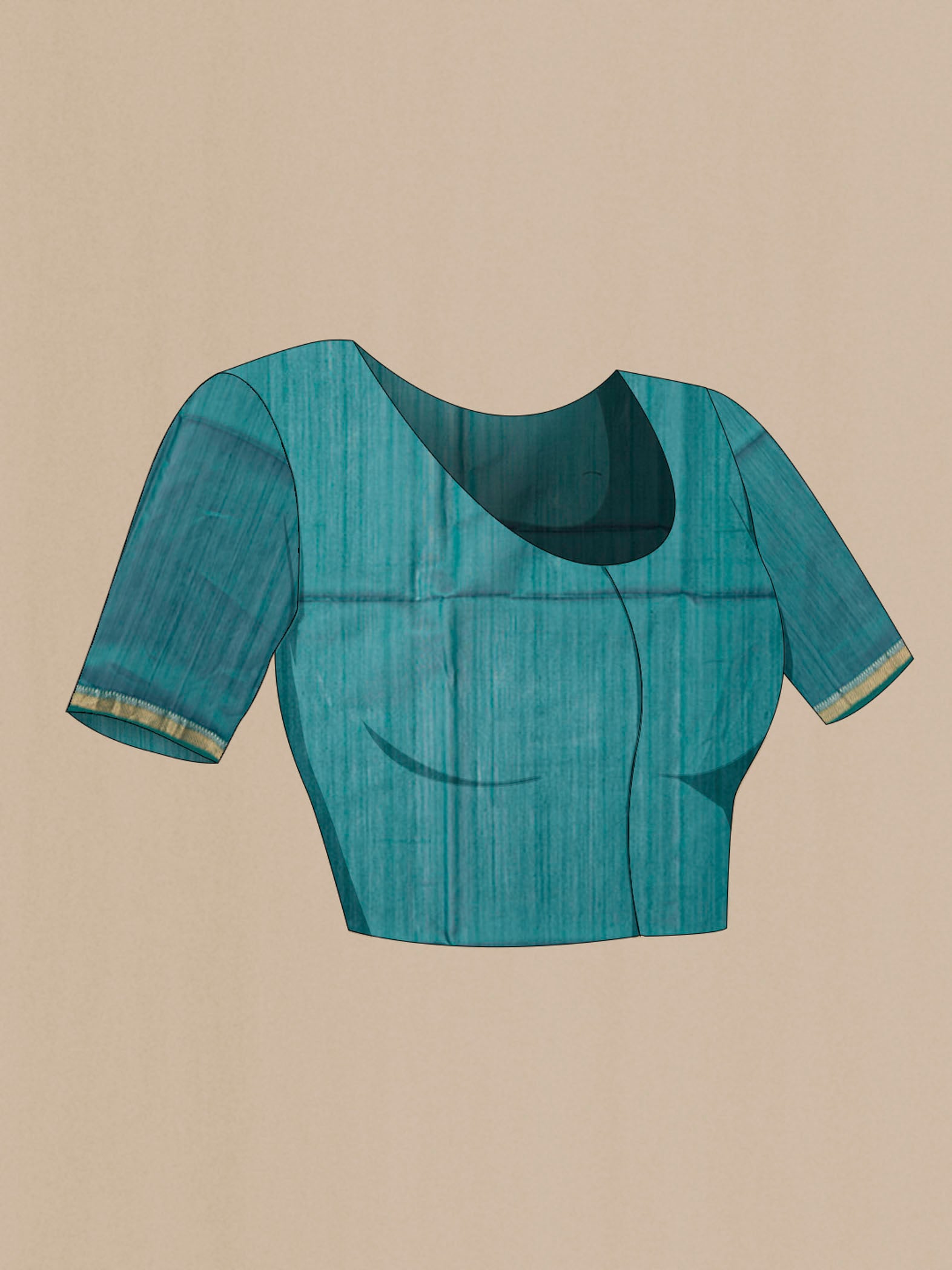 Close up image of the blouse of Blue Maheshwari Silk Cotton Saree with Stripes on the body and Zari Border