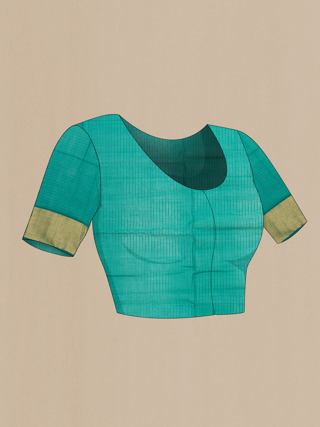 Close up image of the blouse of Blue Dual Tone Maheshwari Silk Saree with Checked design on the body and Zari Border