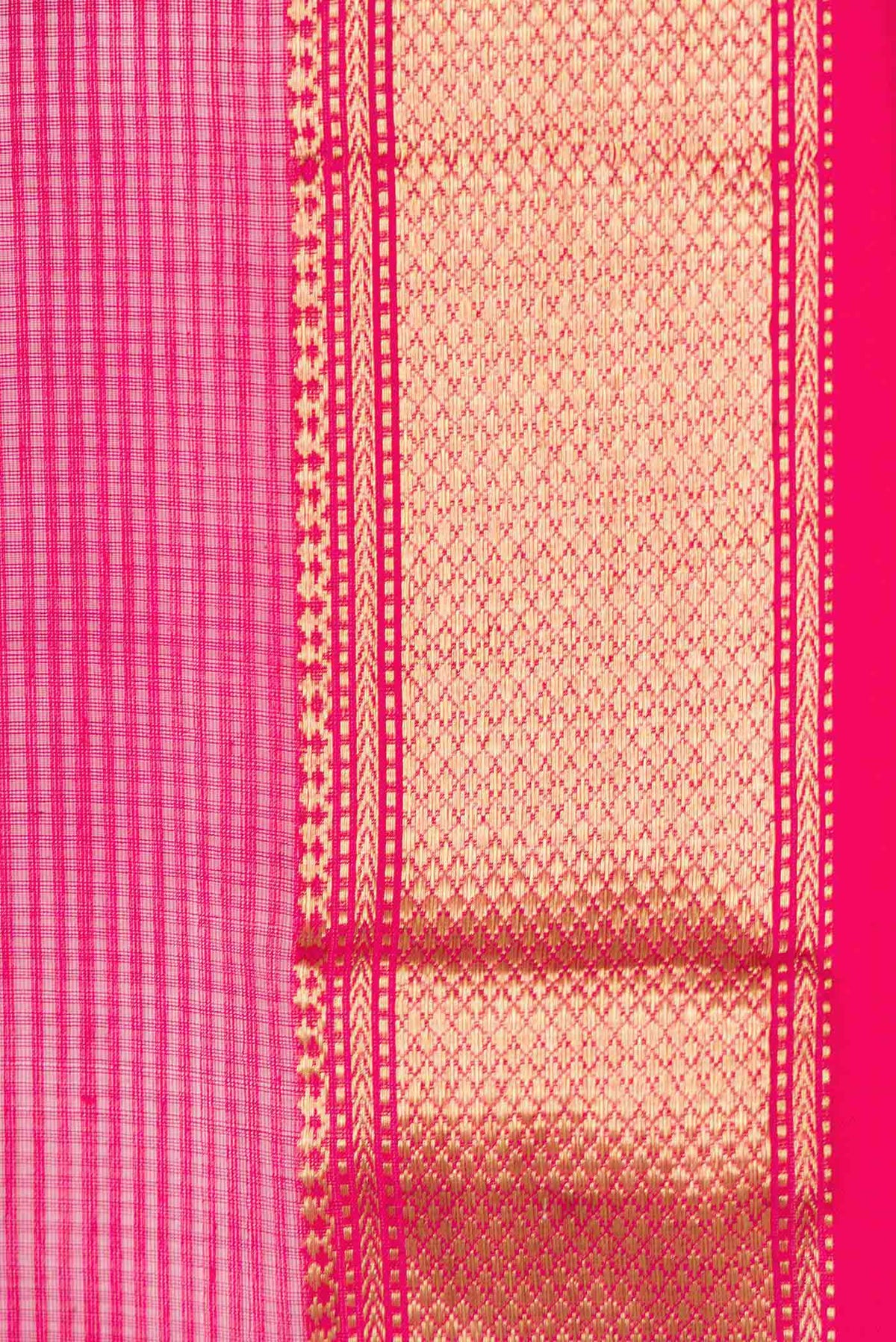 Border image of Pink Dual Tone Maheshwari Silk Saree with Stripes on the body and Zari Border