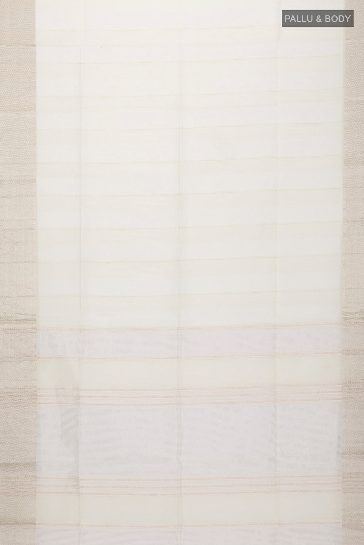 Flat view of Yellow Maheshwari Silk Cotton Saree with Stripes on the body and Zari Border