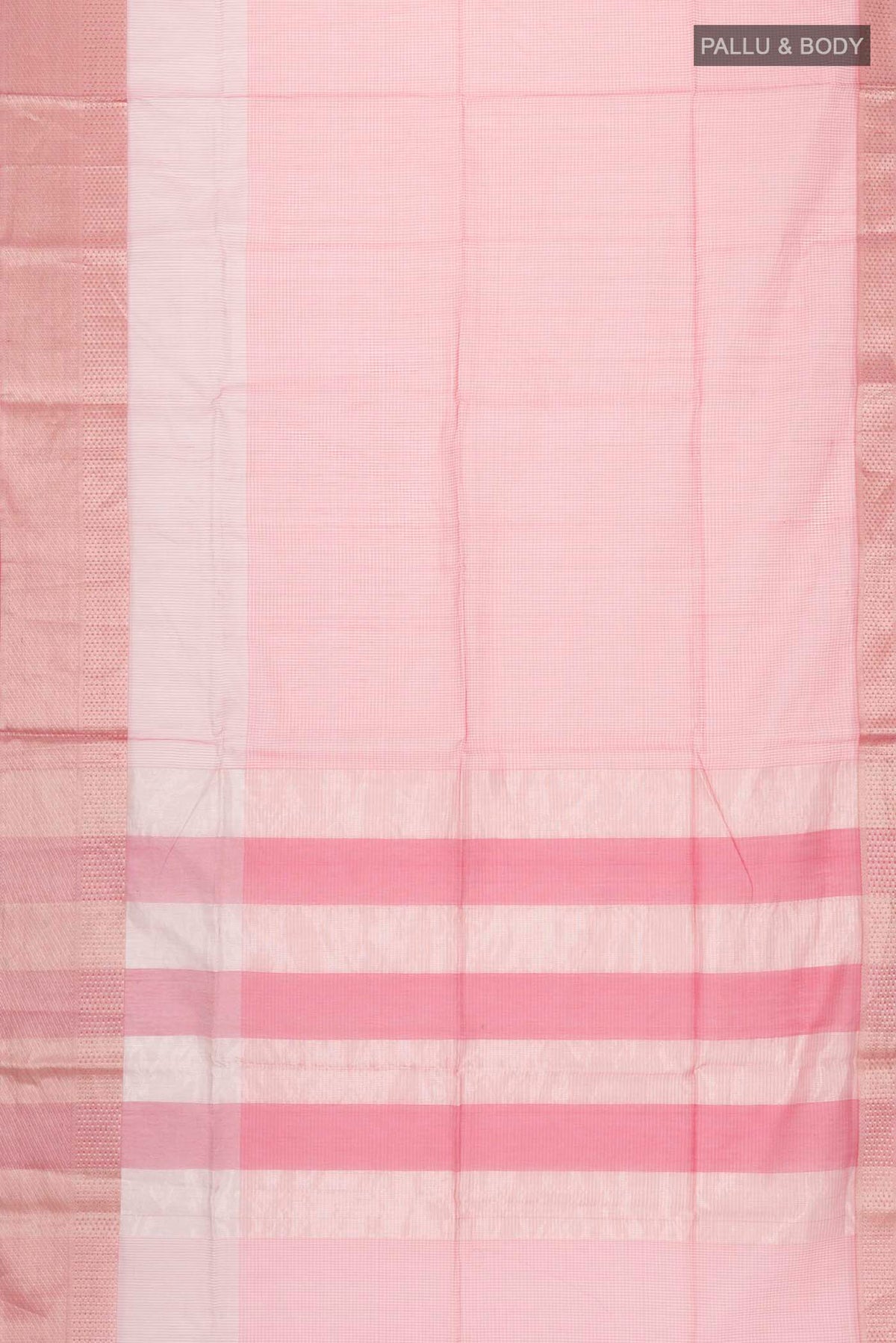 Flat view of Pink Maheshwari Silk Cotton Saree with Checked design on the body and Zari Border