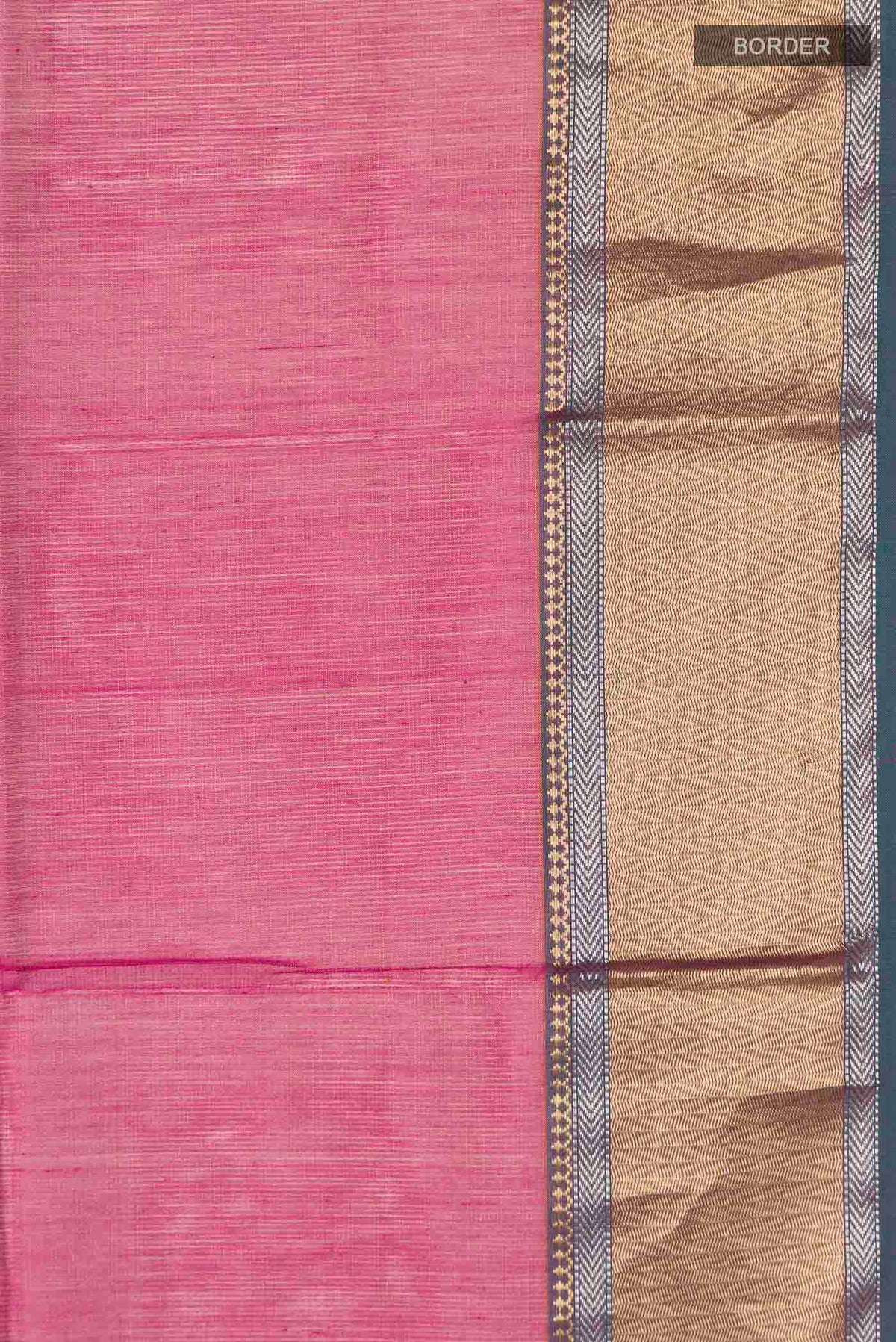 Border image of Pink Maheshwari Silk Cotton Saree with Checked design on the body and Zari Border