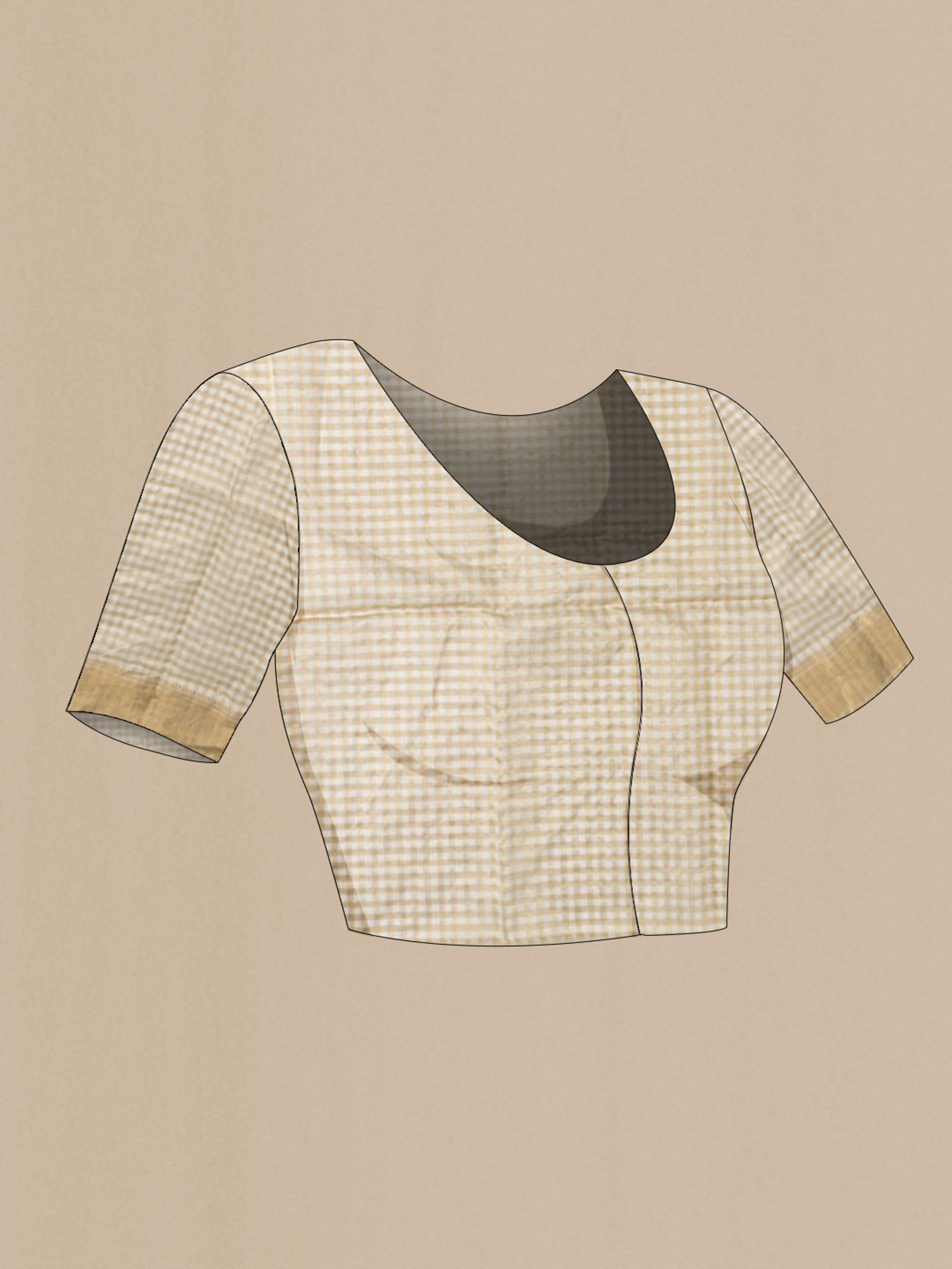 Close up image of the blouse of Sage Green Maheshwari Silk Saree with Stripes on the body and Zari Border