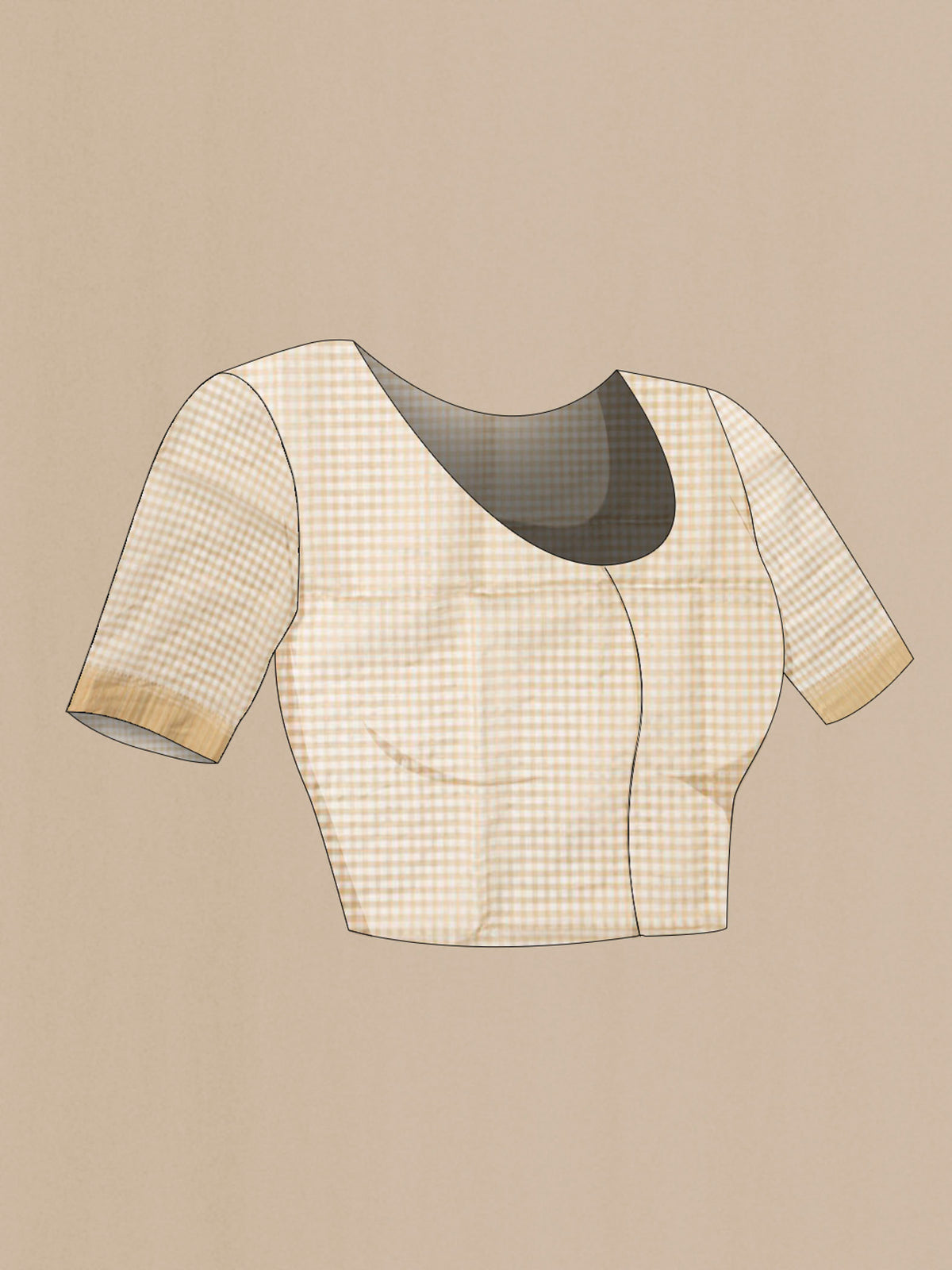 Close up image of the blouse of Cream Banarasi Raw Silk Saree with Stripes on the body and Zari Border