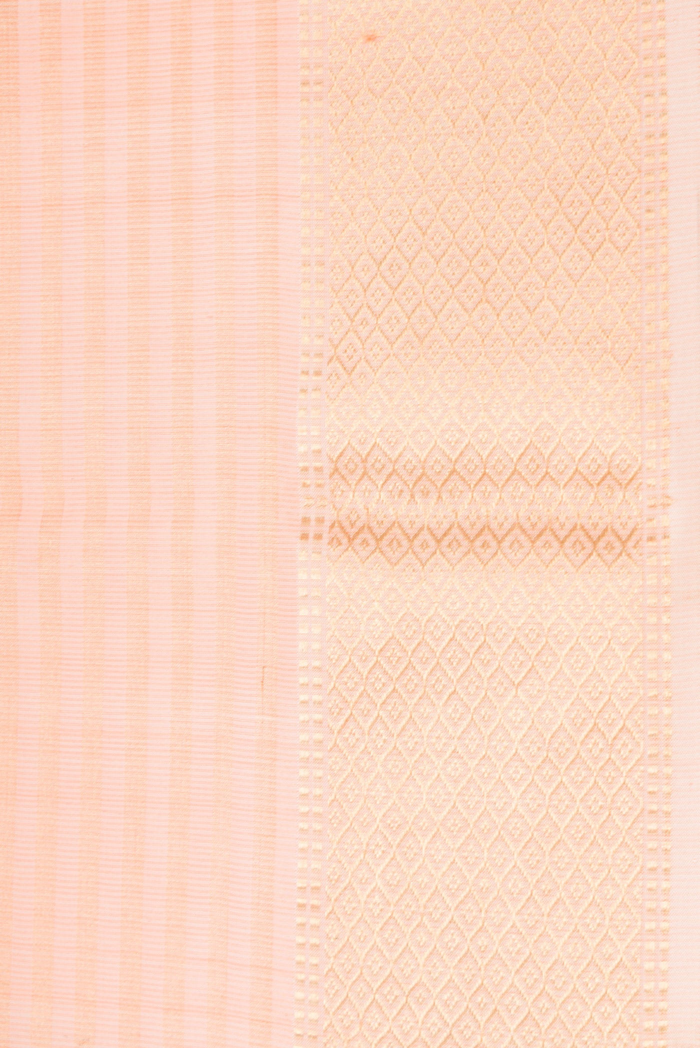 Border image of Golden Peach Dual Tone Maheshwari Silk Saree with Stripes on the body and Zari Border. 