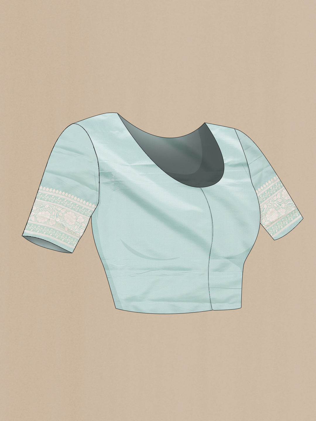 Close up image of the blouse of Light Green Dual Tone Blended Banarasi Silk Saree with Zari Butta on the body and Zari Border. 