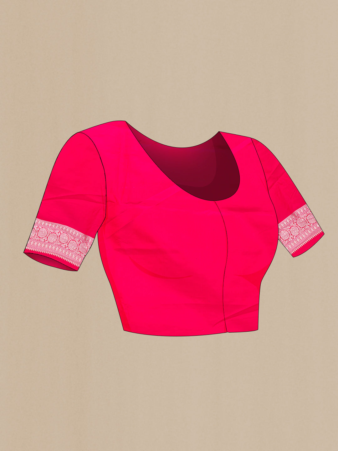 Close up image of the blouse of Red Dual Tone Blended Banarasi Silk Saree with Zari Butta on the body and Zari Border. 