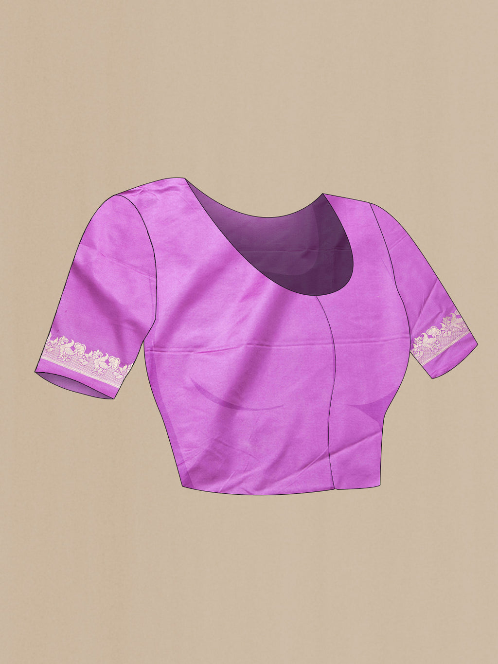 Close up image of the blouse of Lavender Dual Tone Blended Banarasi Silk Saree with Zari Butta on the body and Zari Border. 