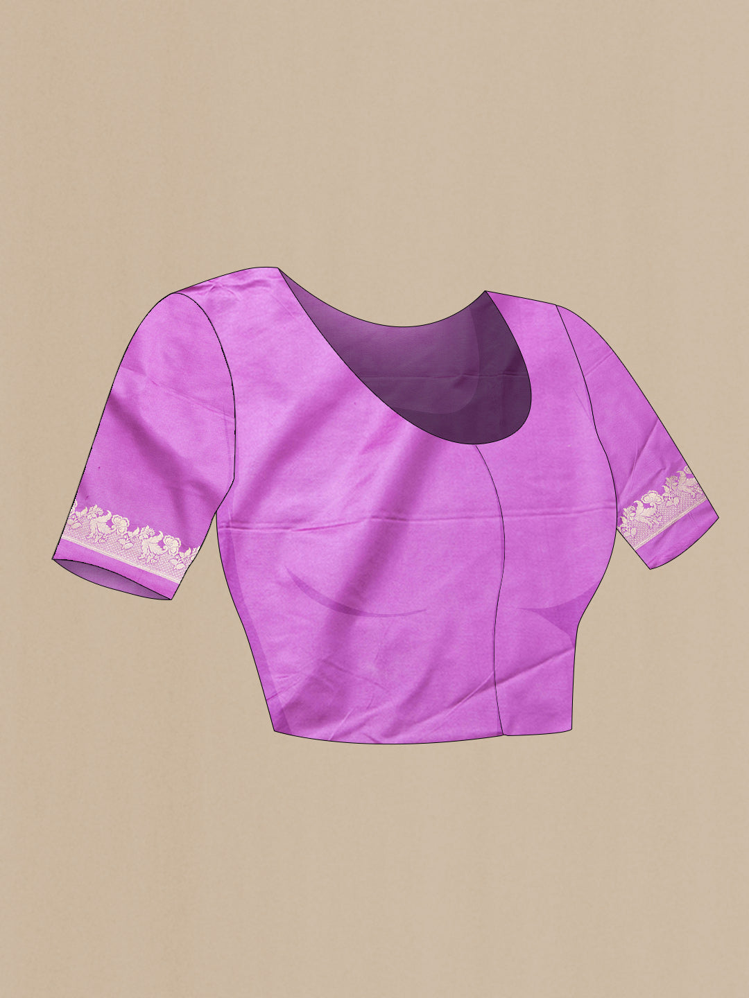 Close up image of the blouse of Lavender Dual Tone Blended Banarasi Silk Saree with Zari Butta on the body and Zari Border. 