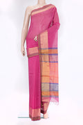 Pink Dual Tone Chanderi Silk Saree with Printed design on the body and Zari And Thread Border.  displayed on a mannequin