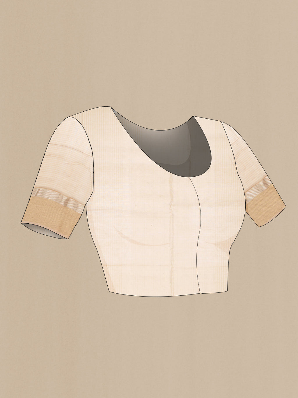 Close up image of the blouse of Off White Dual Tone Maheshwari Silk Cotton Saree with Stripes on the body and Zari Border. 