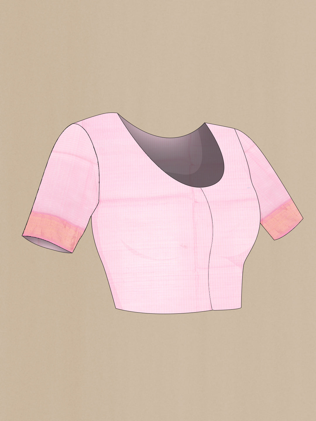 Close up image of the blouse of Sky Blue Dual Tone Maheshwari Silk Saree with Checked design on the body and Zari Border. 