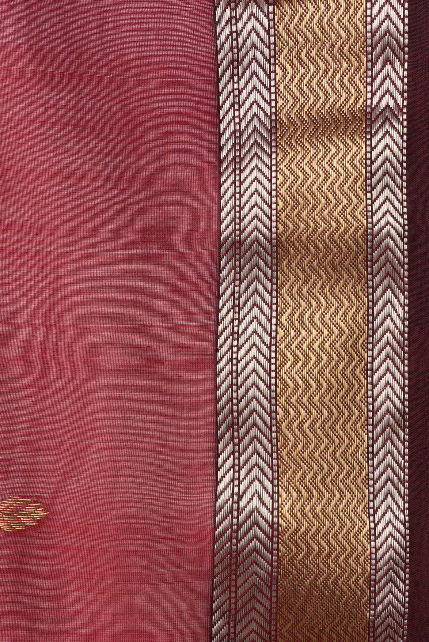 Border image of Maroon Dual Tone Maheshwari Silk Saree with Zari Butta on the body and Zari Border. 