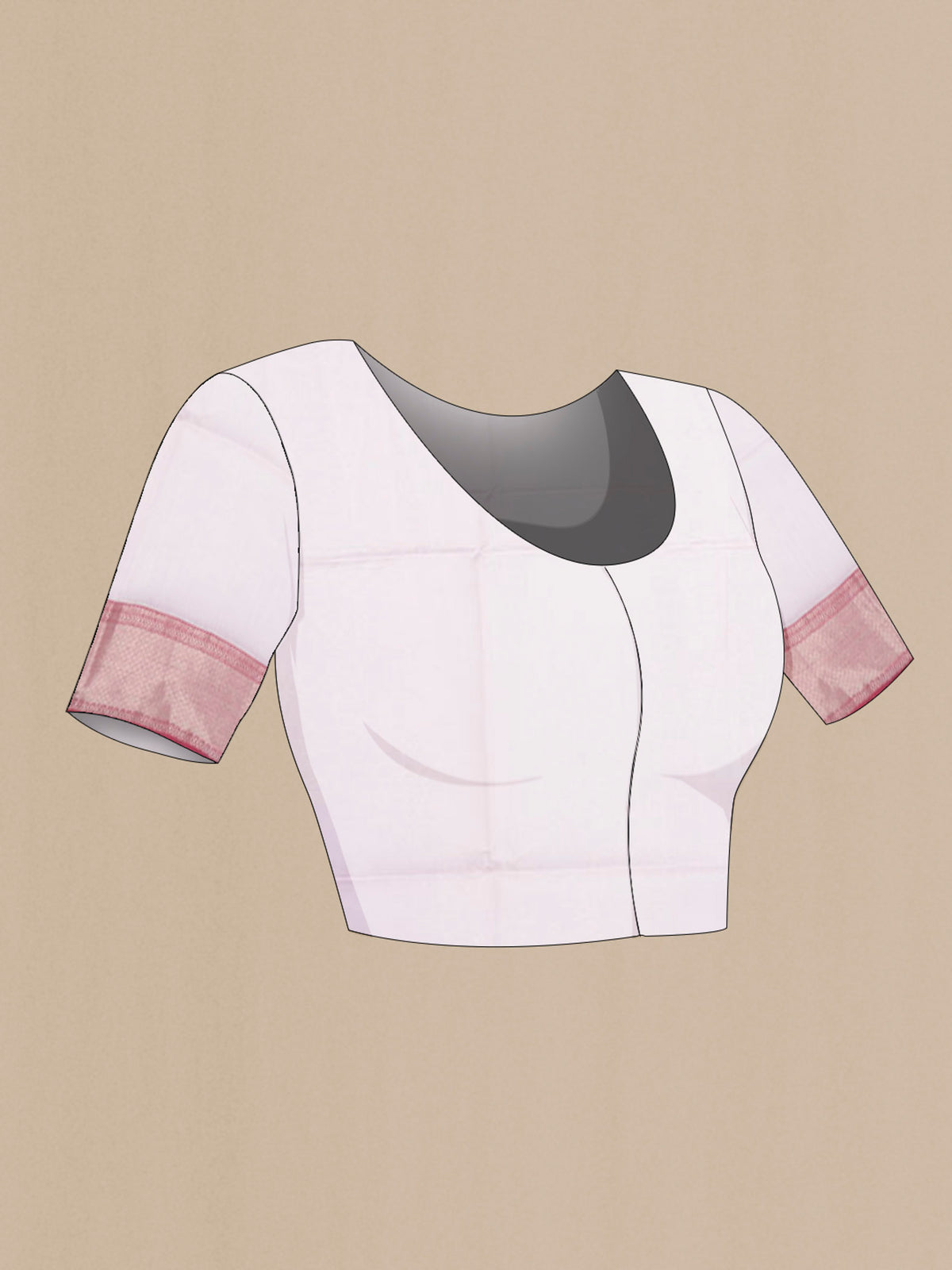 Close up image of the blouse of Rose pink Maheshwari Silk Cotton Saree with Zari Butta on the body and Zari Border