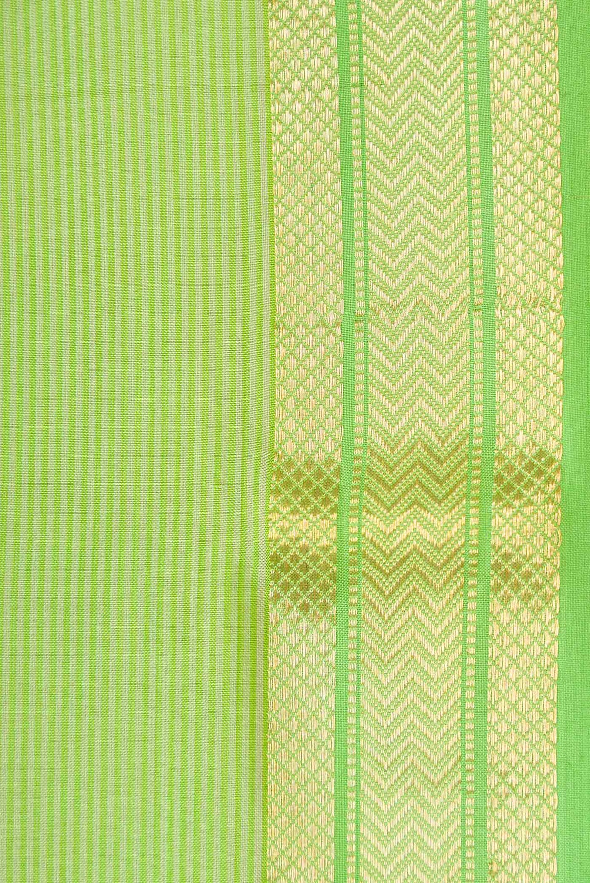 Border image of Parrot Green Dual Tone Maheshwari Silk Saree with Stripes on the body and Zari Border