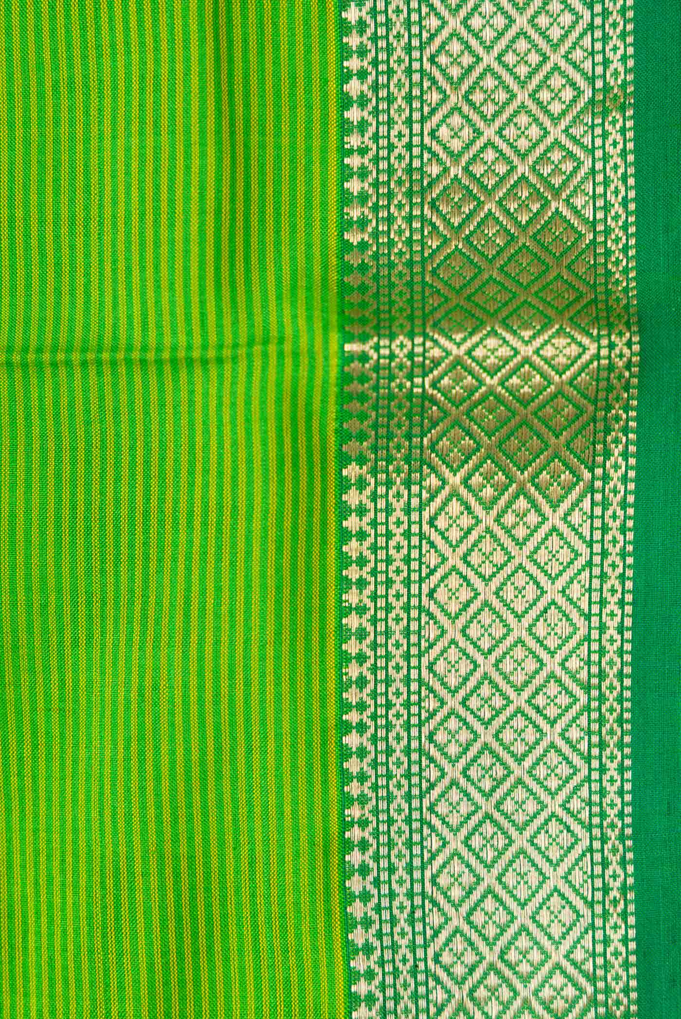 Border image of Parrot Green Dual Tone Maheshwari Silk Saree with Stripes on the body and Zari Border