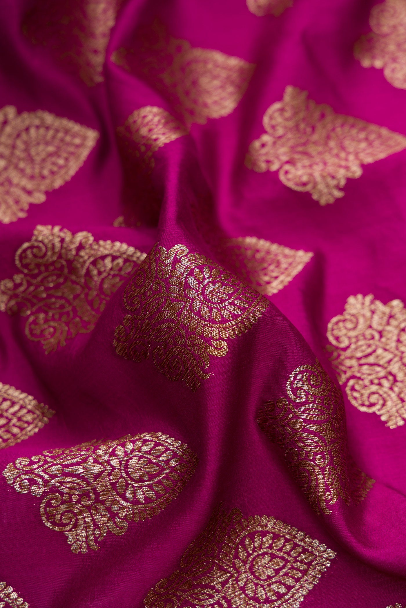 Close up of Purple Dual Tone Tussar Silk Saree with Zari Brocade on the body and Zari Border.  displaying folds