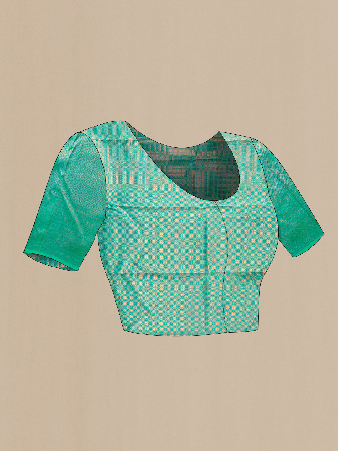 Close up image of the blouse of Sea Green Dual Tone Kanchipuram Silk Saree with Zari Brocade on the body and Fancy Border. 