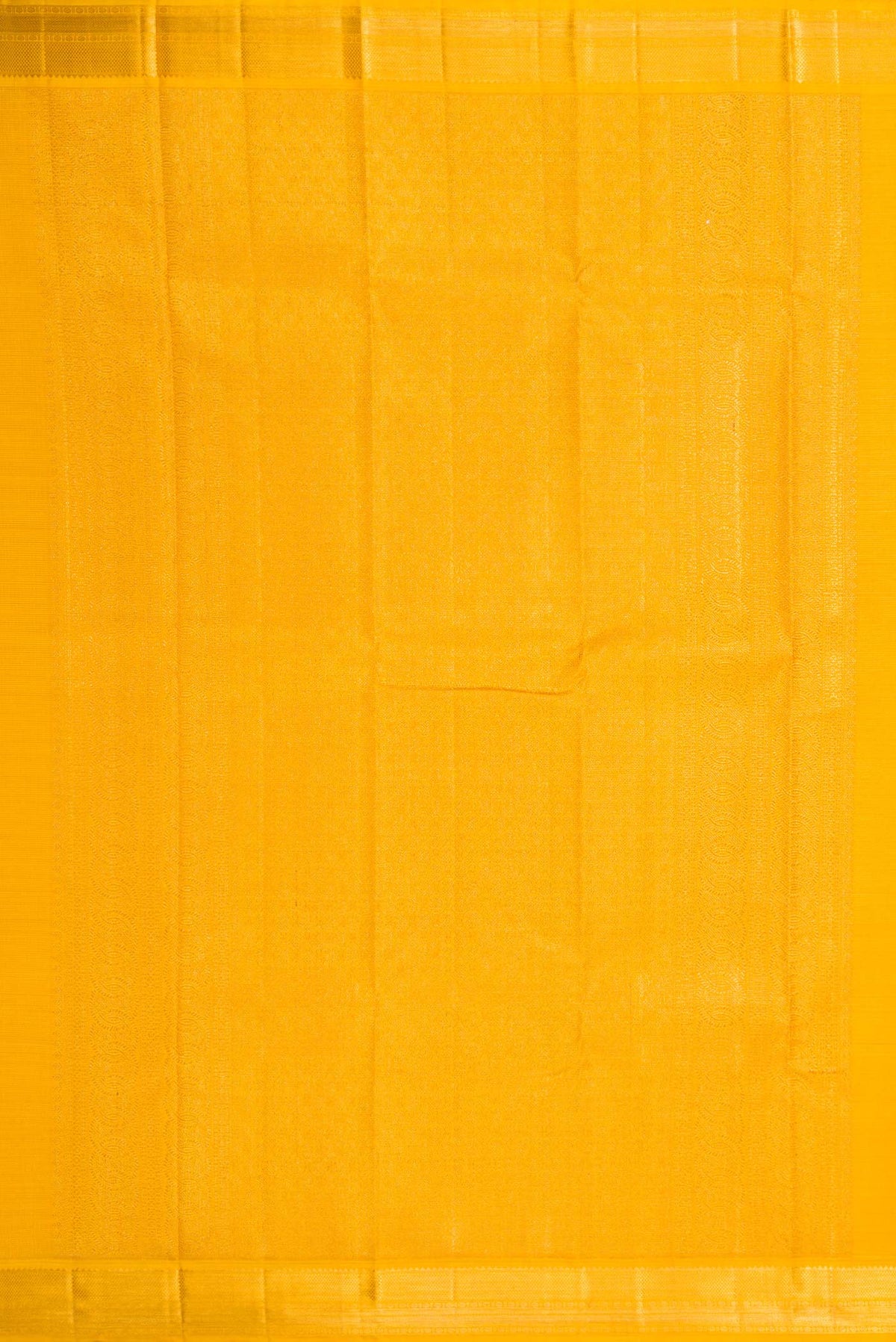 Close up image of the pallu of Yellow Dual Tone Kanchipuram Silk Saree with Zari Butta on the body and Zari Border