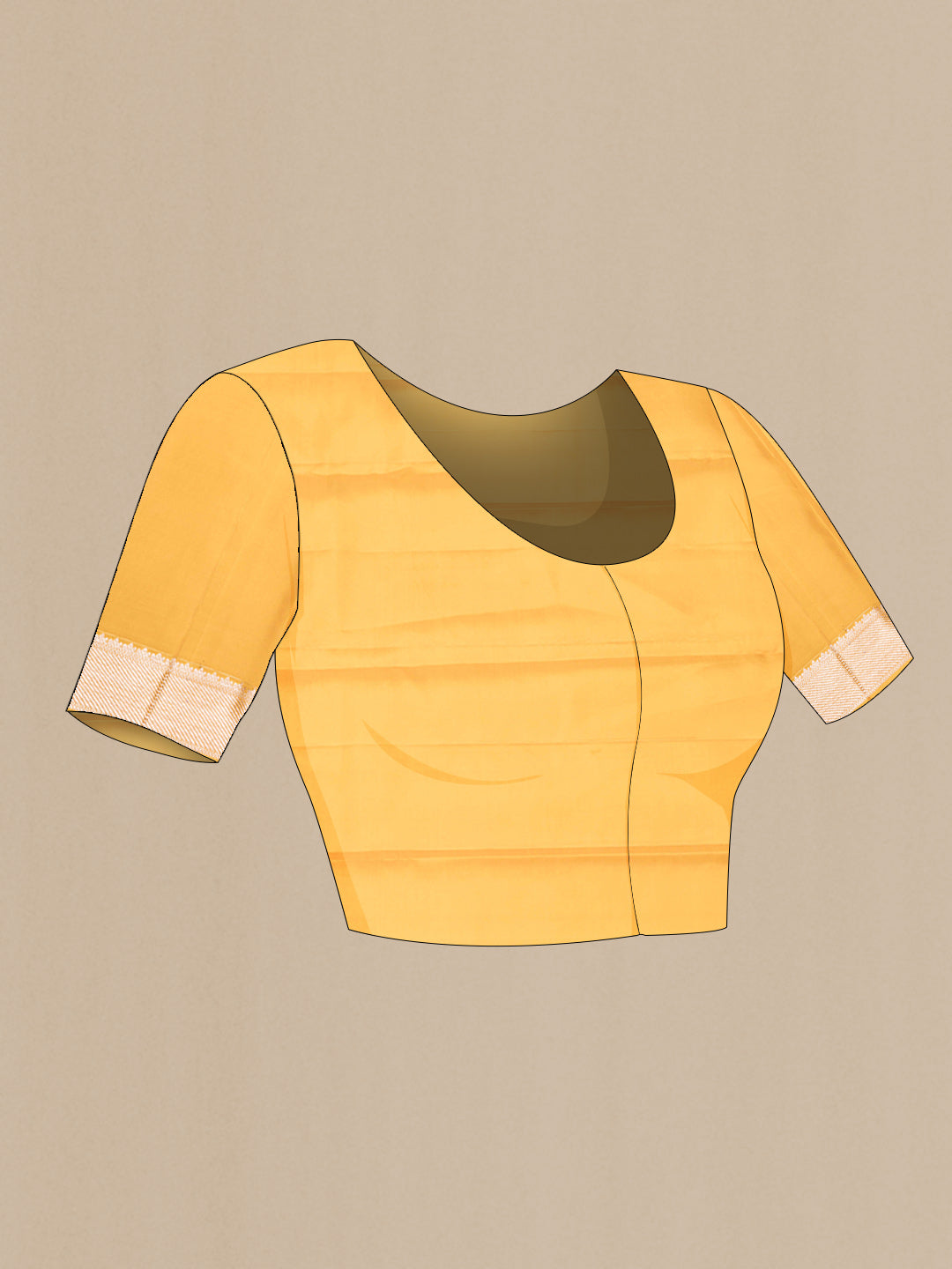 Close up image of the blouse of Yellow Dual Tone Kanchipuram Saree with Zari Brocade on the body and Zari Border