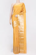 Yellow Dual Tone Kanchipuram Saree with Zari Brocade on the body and Zari Border displayed on a mannequin