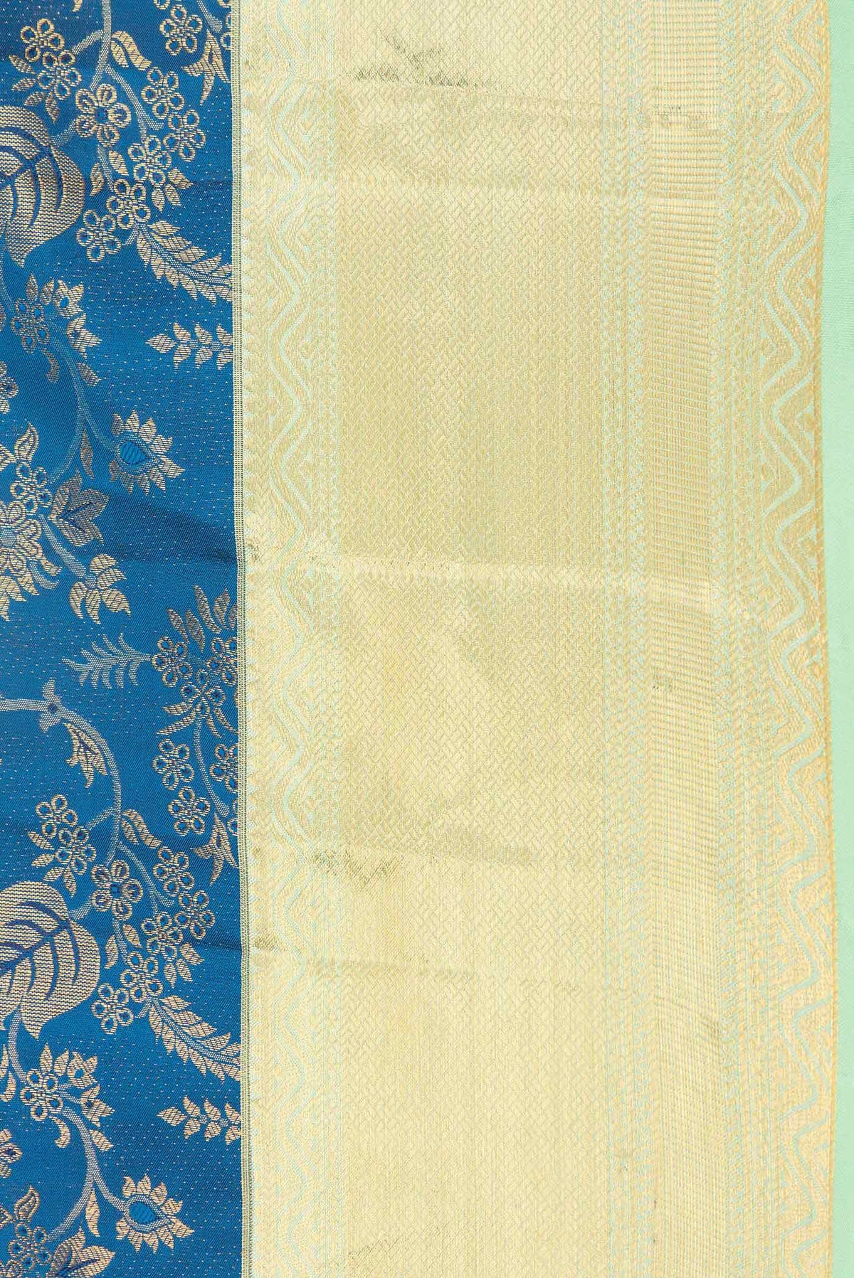 Border image of Peacock Blue Dual Tone Kanchipuram Saree with Zari Brocade on the body and Zari Border