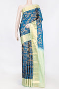 Peacock Blue Dual Tone Kanchipuram Saree with Zari Brocade on the body and Zari Border displayed on a mannequin