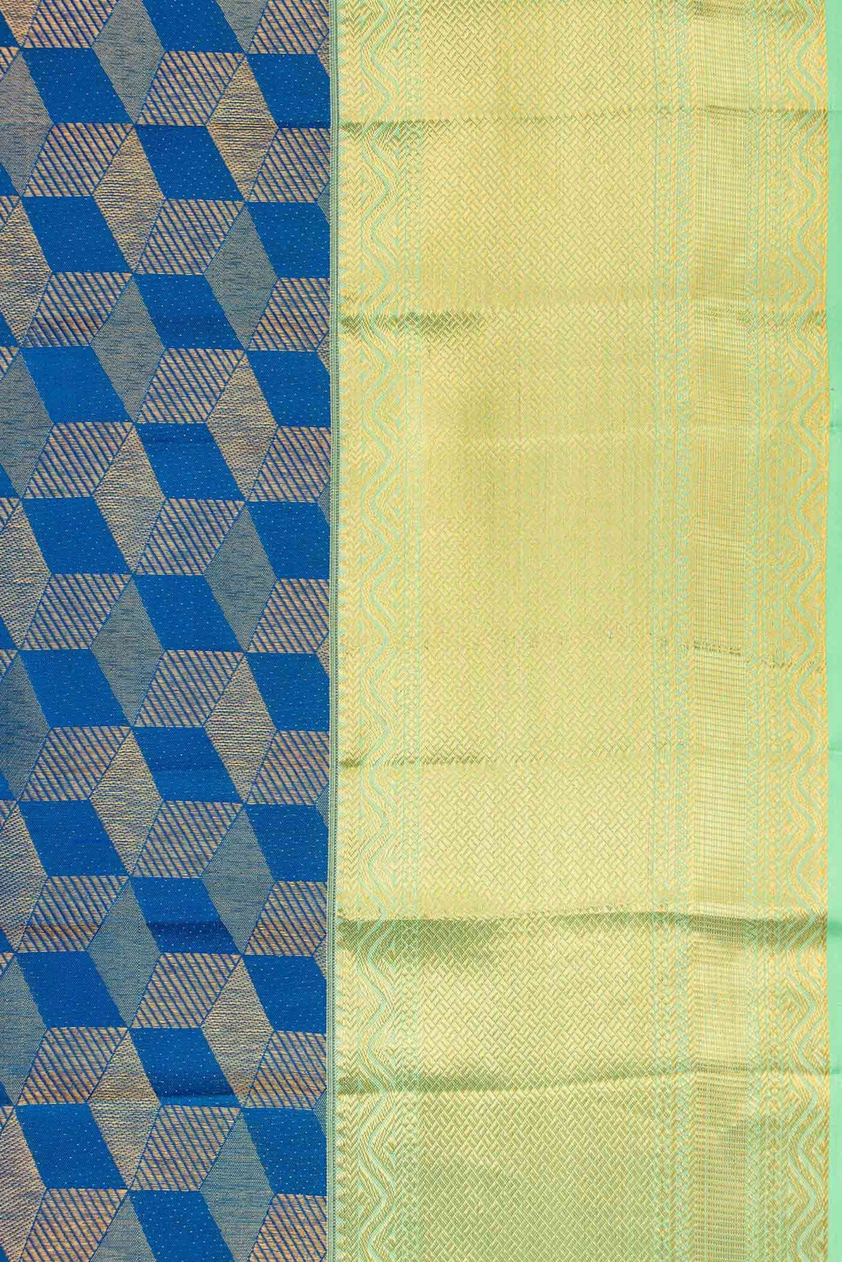 Border image of Peacock Blue Dual Tone Kanchipuram Silk Saree with Zari Brocade on the body and Zari Border. 