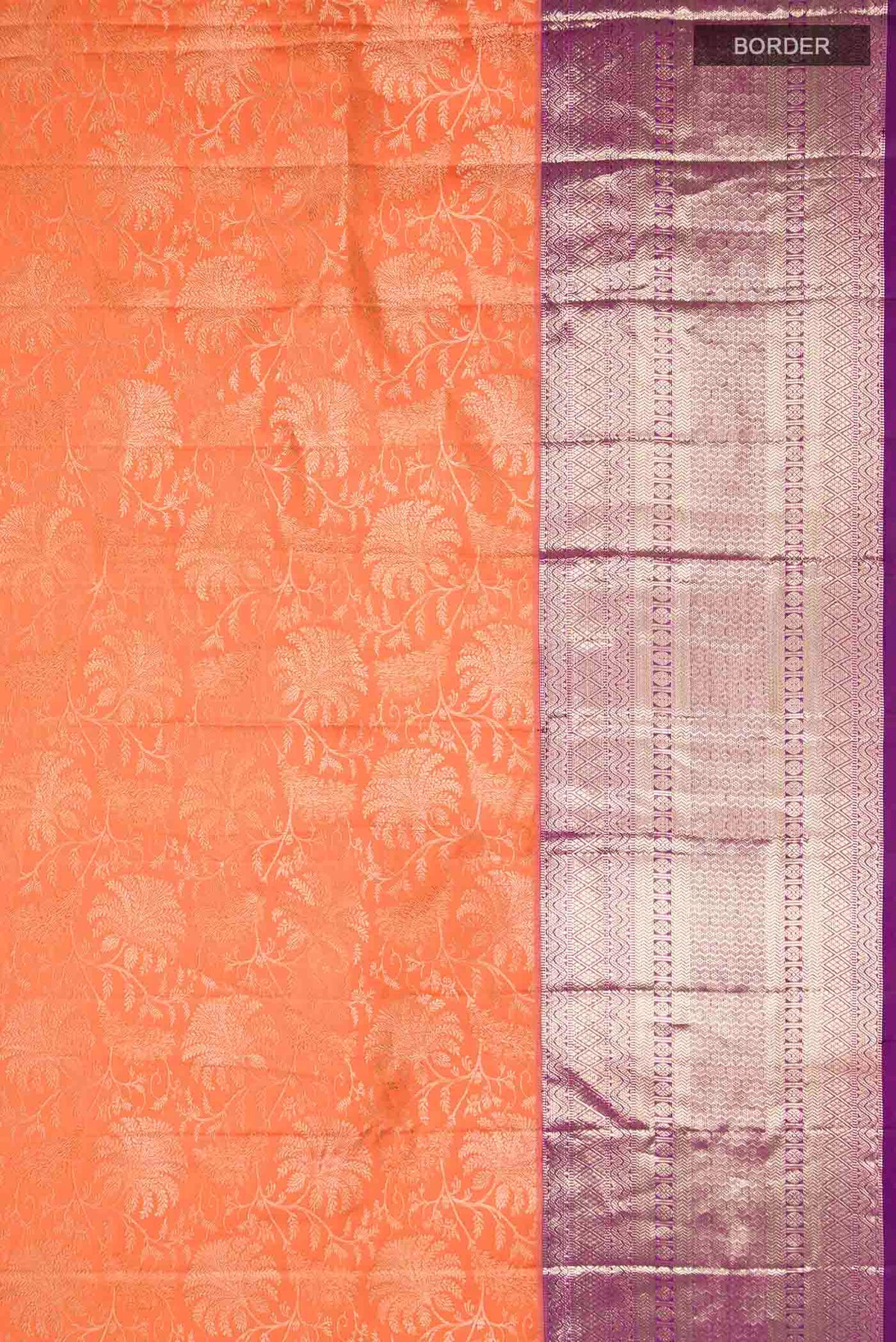 Border image of Orange Kanchipuram Silk Saree with Zari Brocade on the body and Zari Border