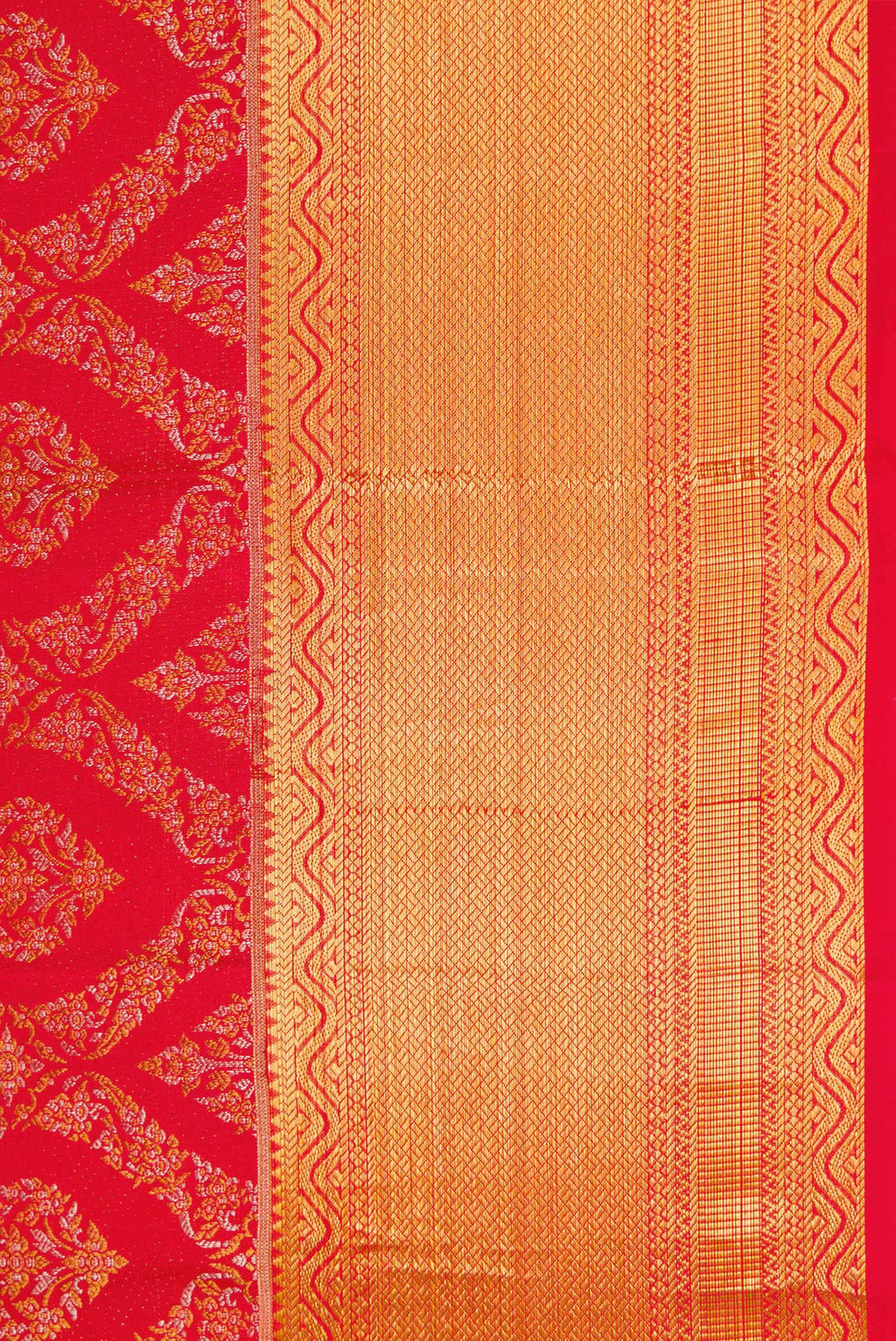 Border image of Red Dual Tone Kanchipuram Silk Saree with Zari Brocade on the body and Zari Border. 
