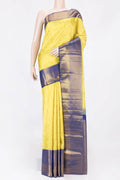Lemon Yellow Dual Tone Kanchipuram Saree with Zari Brocade on the body and Zari Border displayed on a mannequin