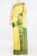 Yellow Dual Tone Kanchipuram Saree with Zari Brocade on the body and Zari Border displayed on a mannequin