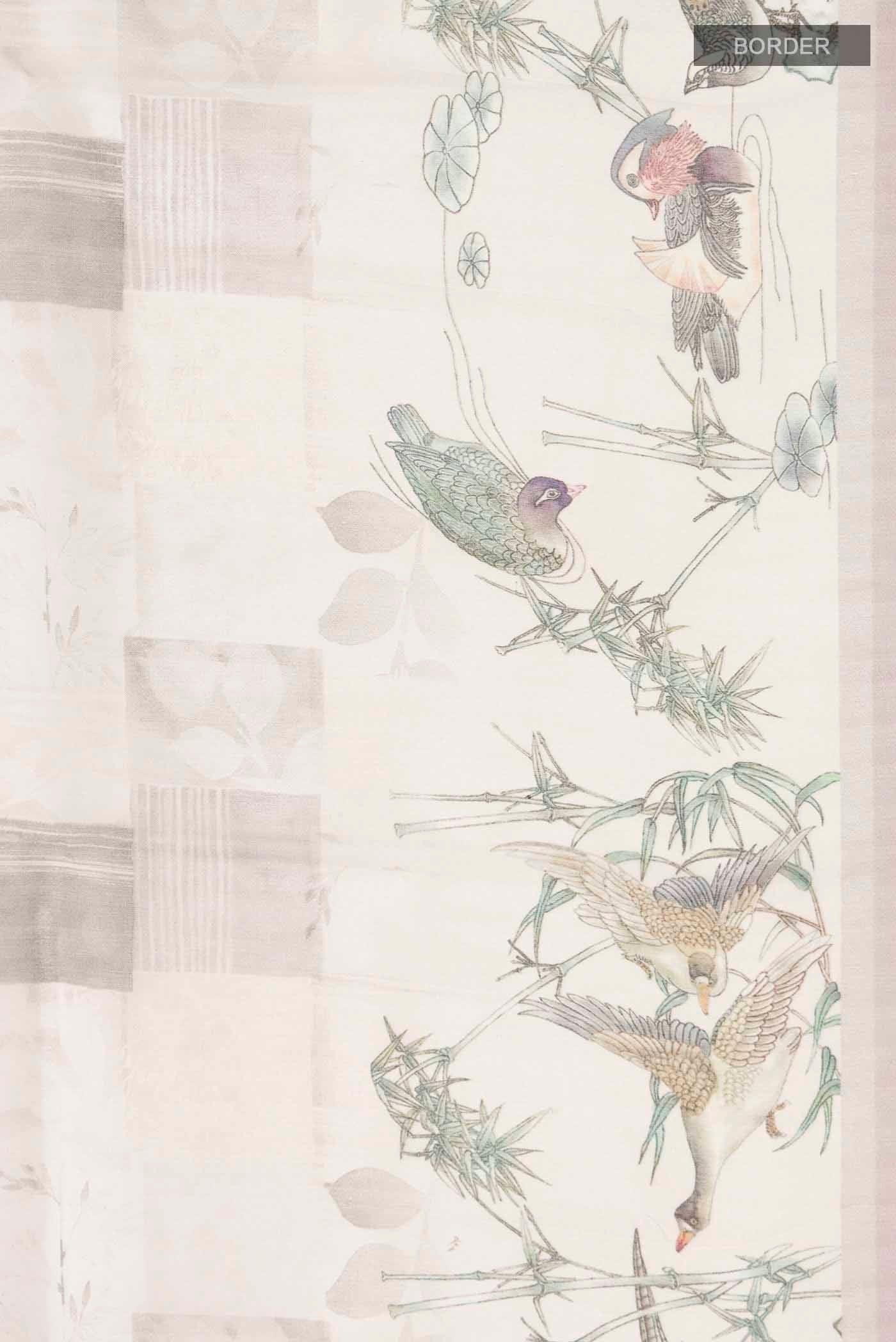 Border image of Mauve Organza Silk Saree with Printed design on the body and Plain Border