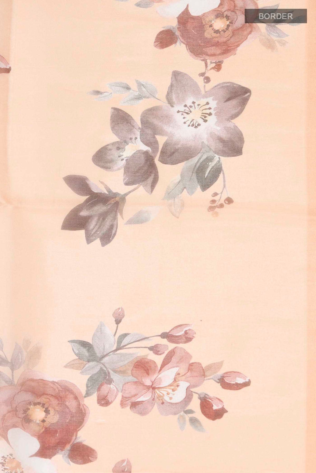 Border image of Peach Organza Silk Saree with Printed design on the body and Without Border