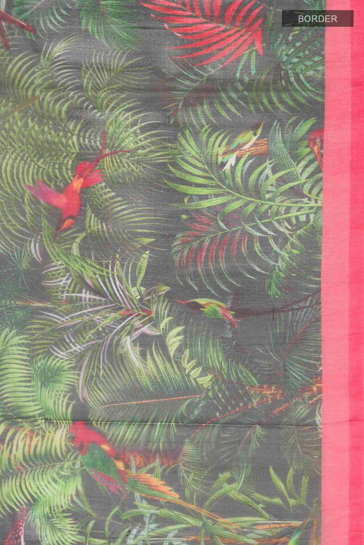 Border image of Green Organza Silk Saree with Printed design on the body and Plain Border
