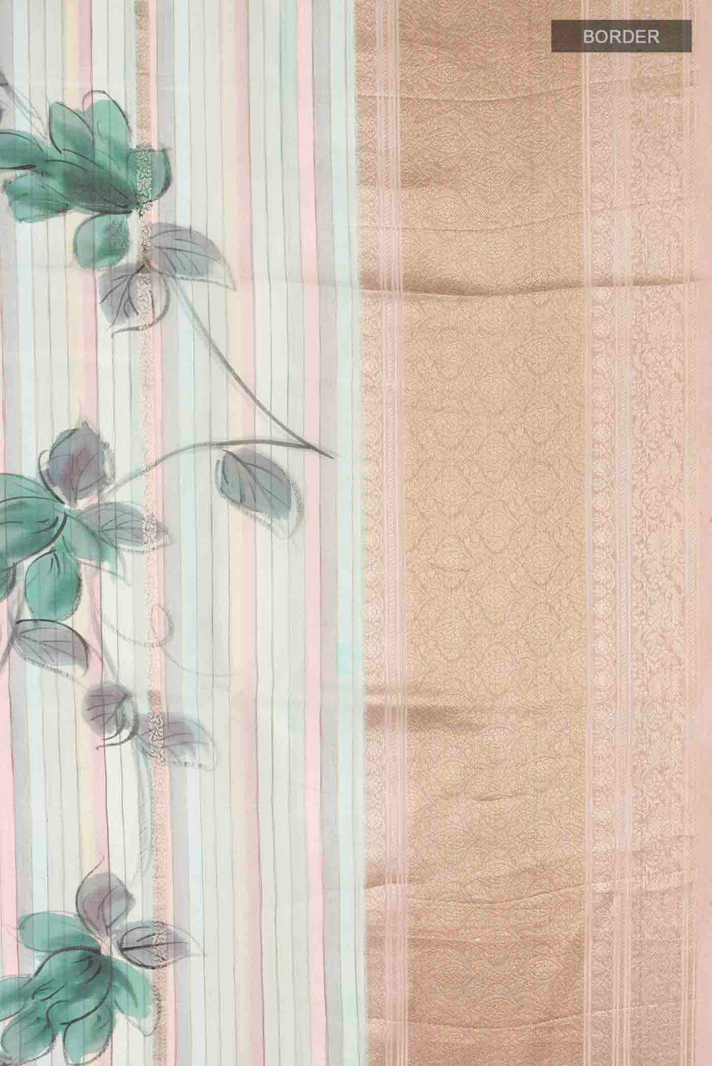 Border image of Blue Organza Silk Saree with Stripes on the body and Zari Border