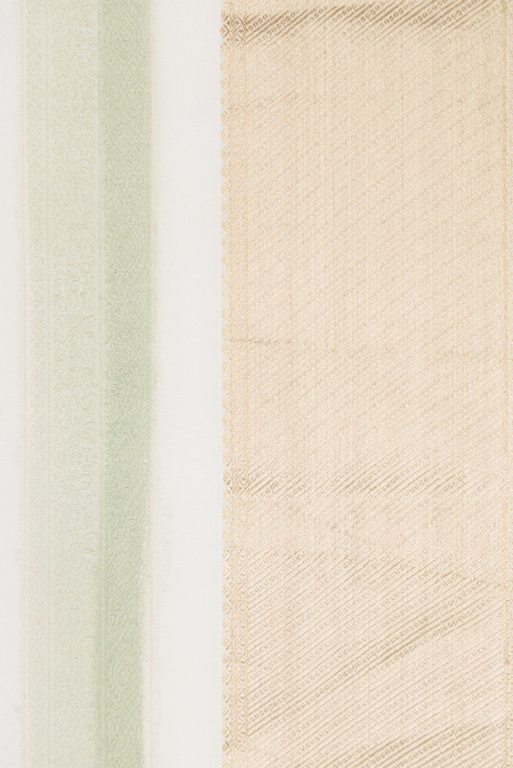 Border image of Offwhite , Green and Beige Color Mysore Silk Saree with Stripes on the body and Zari Border. 