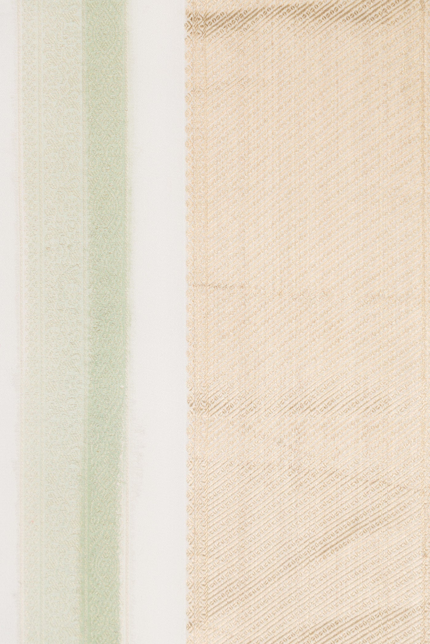 Border image of Offwhite , Green and Beige Color Mysore Silk Saree with Stripes on the body and Zari Border. 