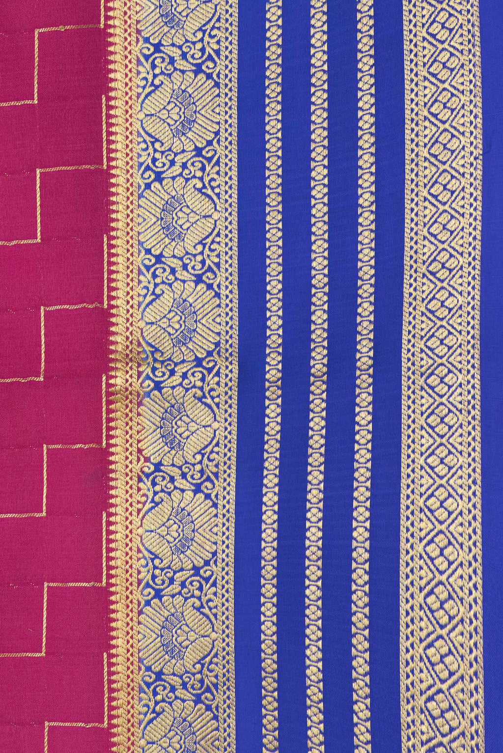 Border image of Pink and Off White Color Mysore Silk Saree with Checked design on the body and Zari Border. 