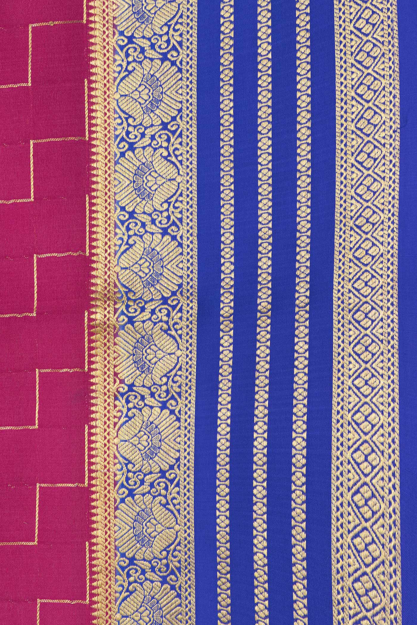 Border image of Pink and Off White Color Mysore Silk Saree with Checked design on the body and Zari Border. 