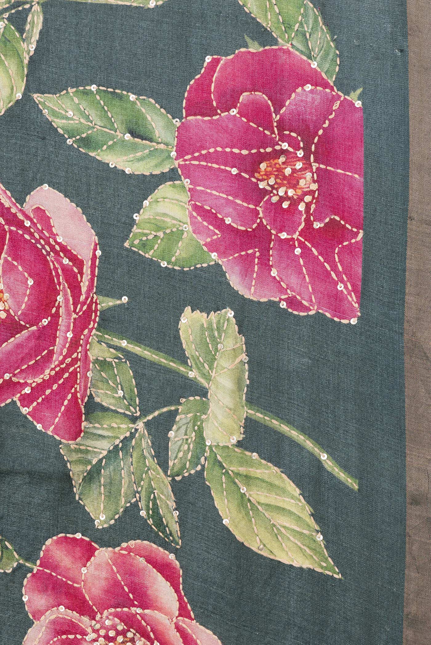 Border image of Green Dual Tone Tussar Silk Saree with Embroidery on the body and Embroidery Border. 