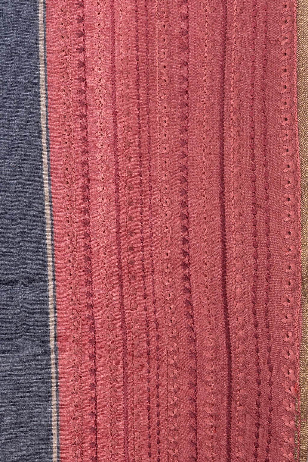 Border image of Navy Blue Dual Tone Tussar Silk Saree with Printed design on the body and Embroidery Border. 