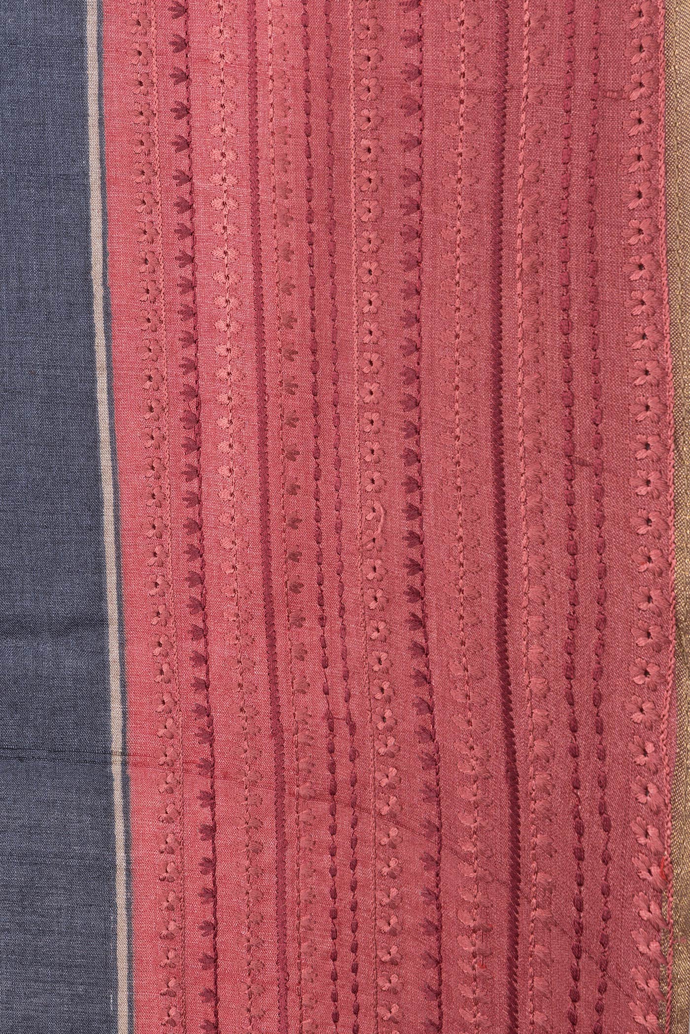 Border image of Navy Blue Dual Tone Tussar Silk Saree with Printed design on the body and Embroidery Border. 