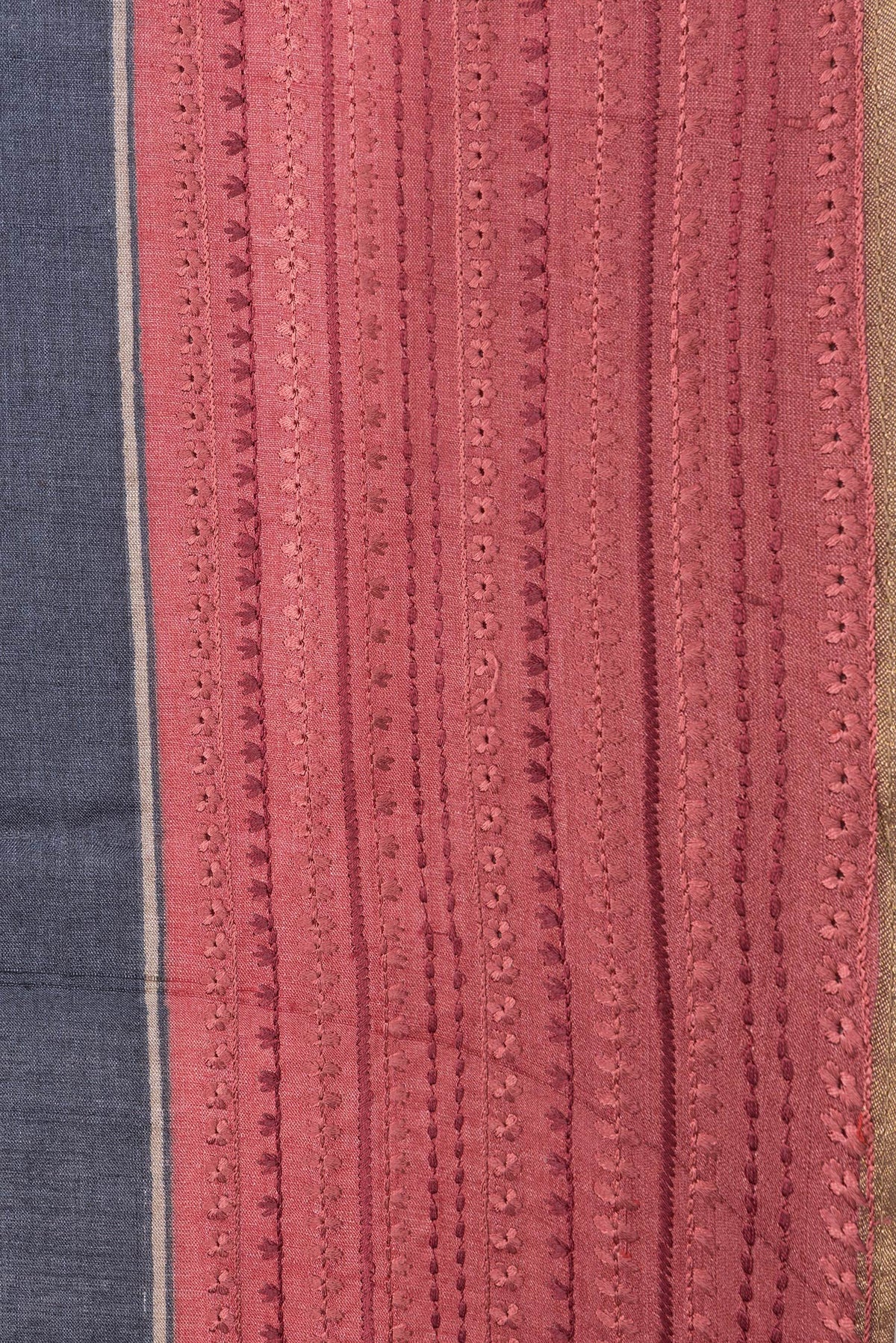 Border image of Navy Blue Dual Tone Tussar Silk Saree with Printed design on the body and Embroidery Border. 
