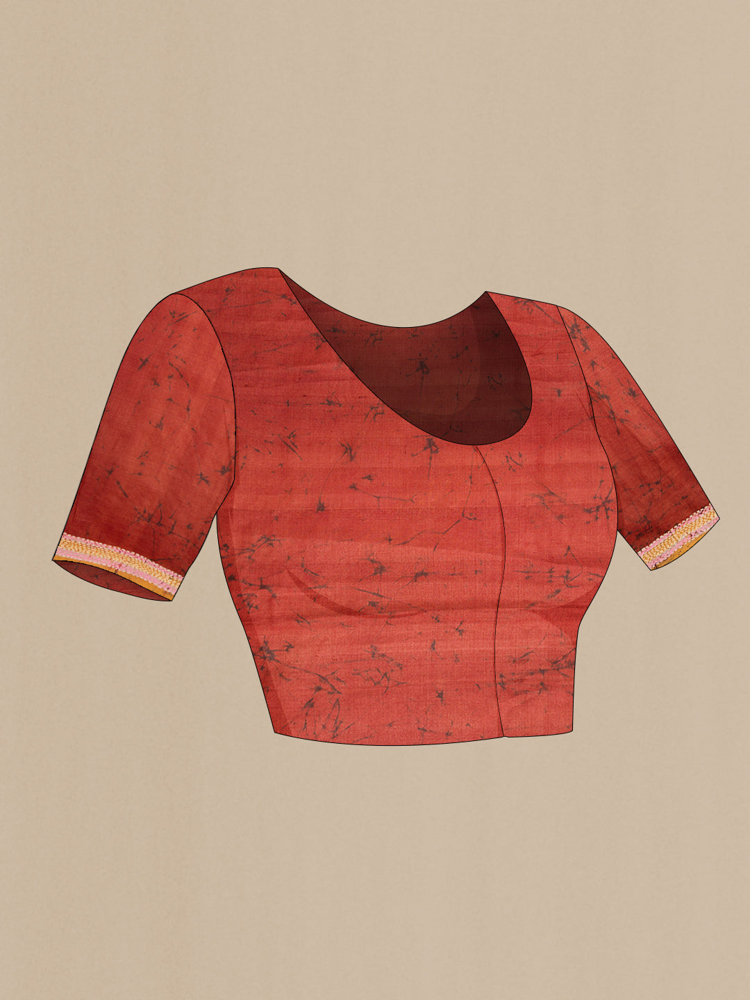 Close up image of the blouse of Brown Dual Tone Tussar Silk Saree with Embroidery on the body and Embroidery Border. 