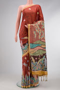 Brown Dual Tone Tussar Silk Saree with Embroidery on the body and Embroidery Border.  displayed on a mannequin